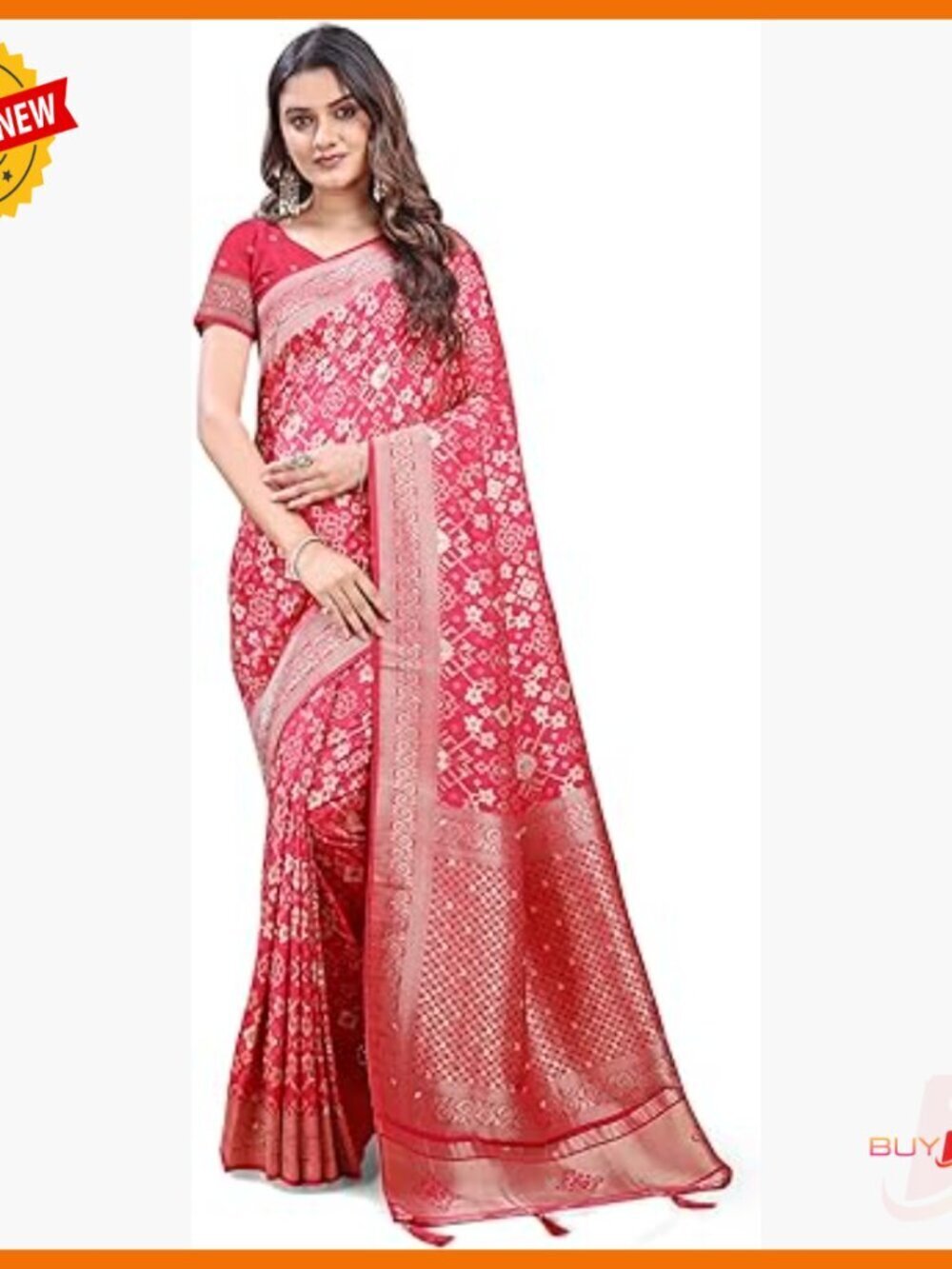 Silk Saree with Zari Floral Design Traditional Indian Wedding Wear